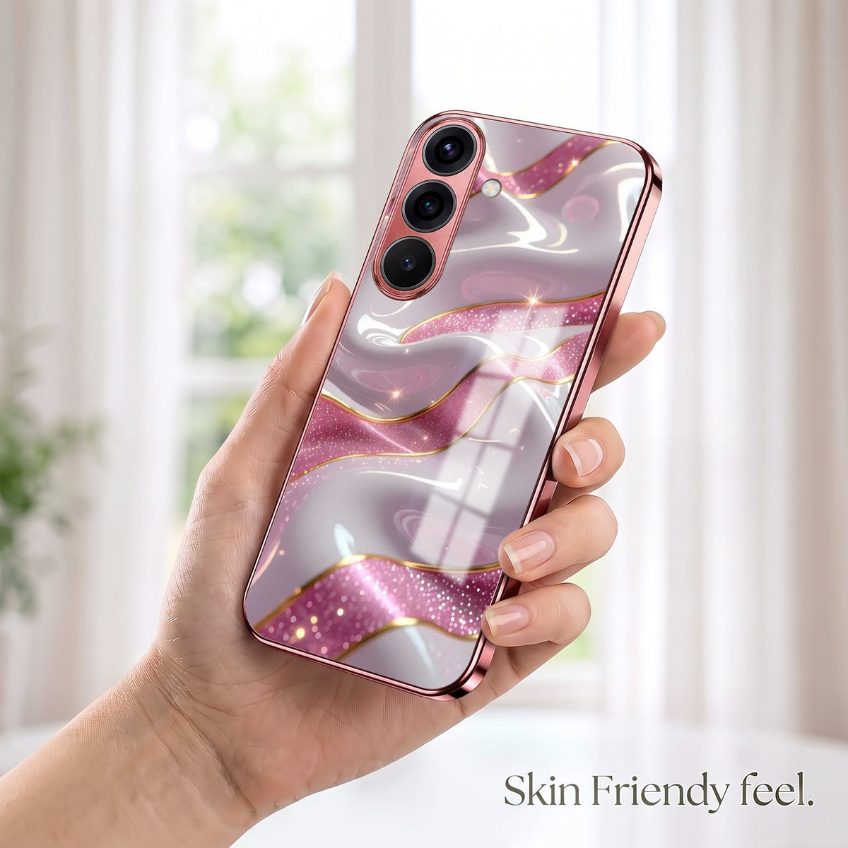 Samsung Galaxy A56 5G Pearl Marble Pink Electroplated Glass Phone Back Case