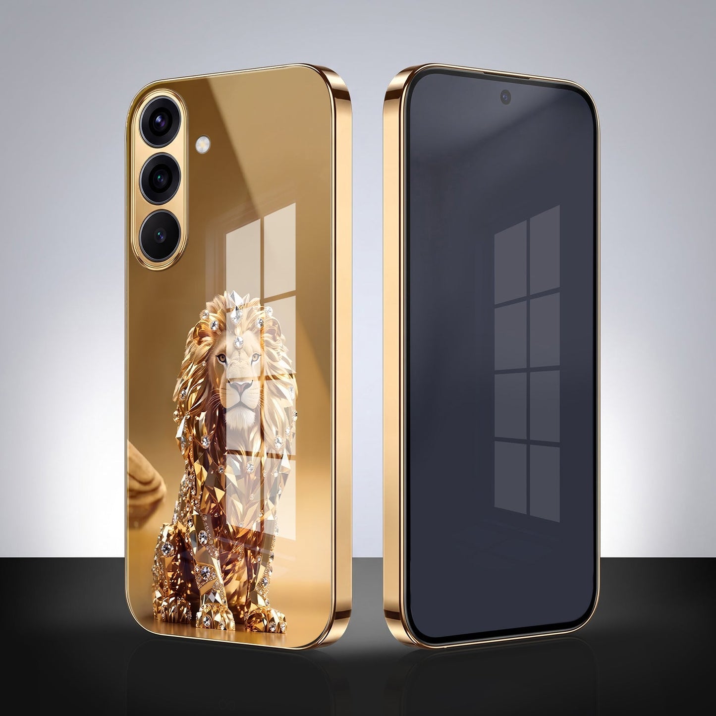 Samsung Galaxy A36 5G Luxury Lion Gold Electroplated Glass Phone Back Case
