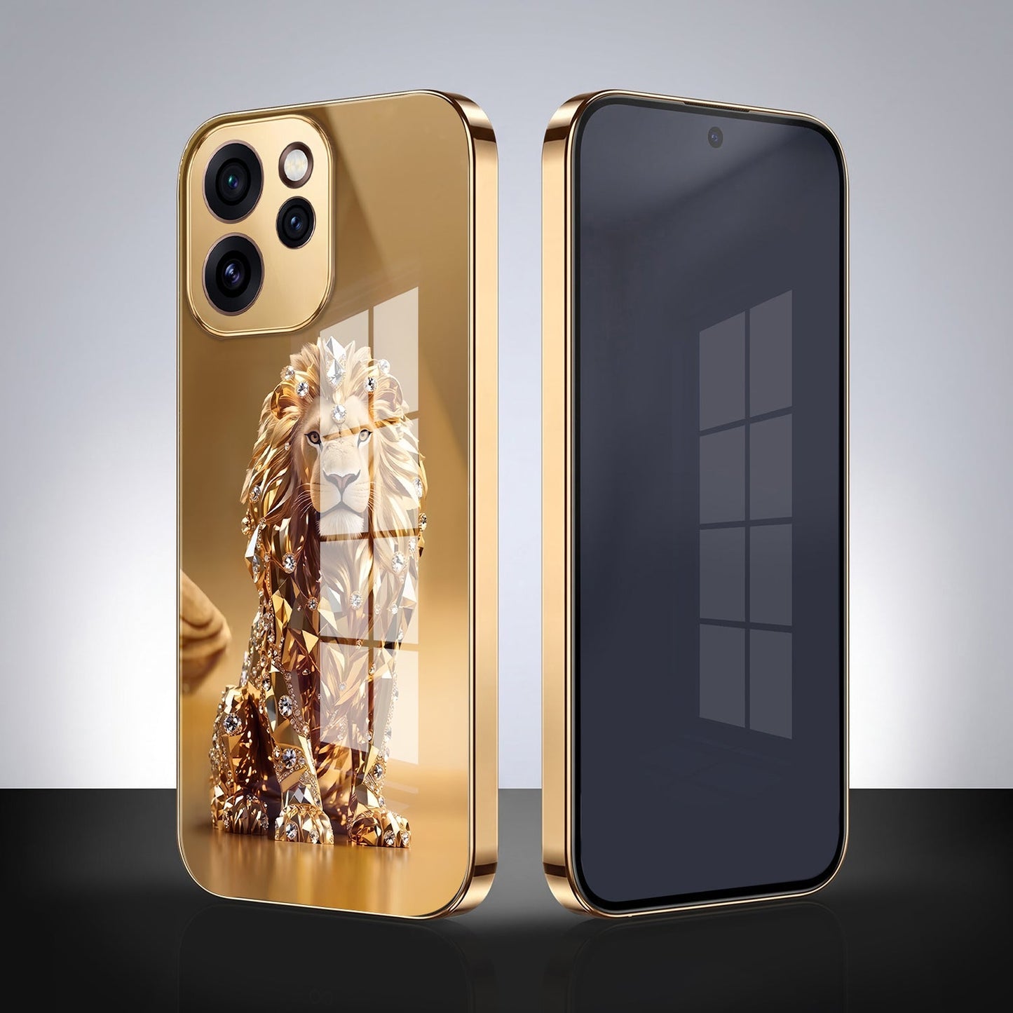 Oppo Reno 15 Pro Mini 5G Luxury Lion Gold Electroplated Glass Phone Back Case