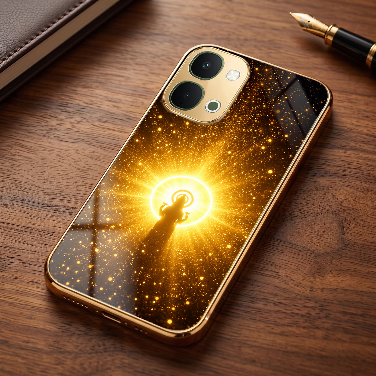 Vivo T5x 5G Lakshmi Sacred Gold Electroplated Glass Phone Back Case