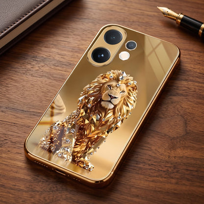 Vivo V60 5G Luxury Lion Gold Electroplated Glass Phone Back Case