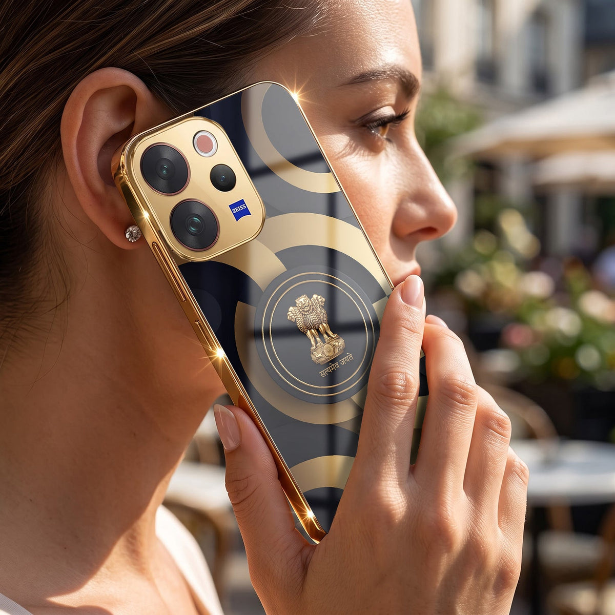 Vivo V70 5G Royal Emblem Gold Electroplated Glass Phone Back Case