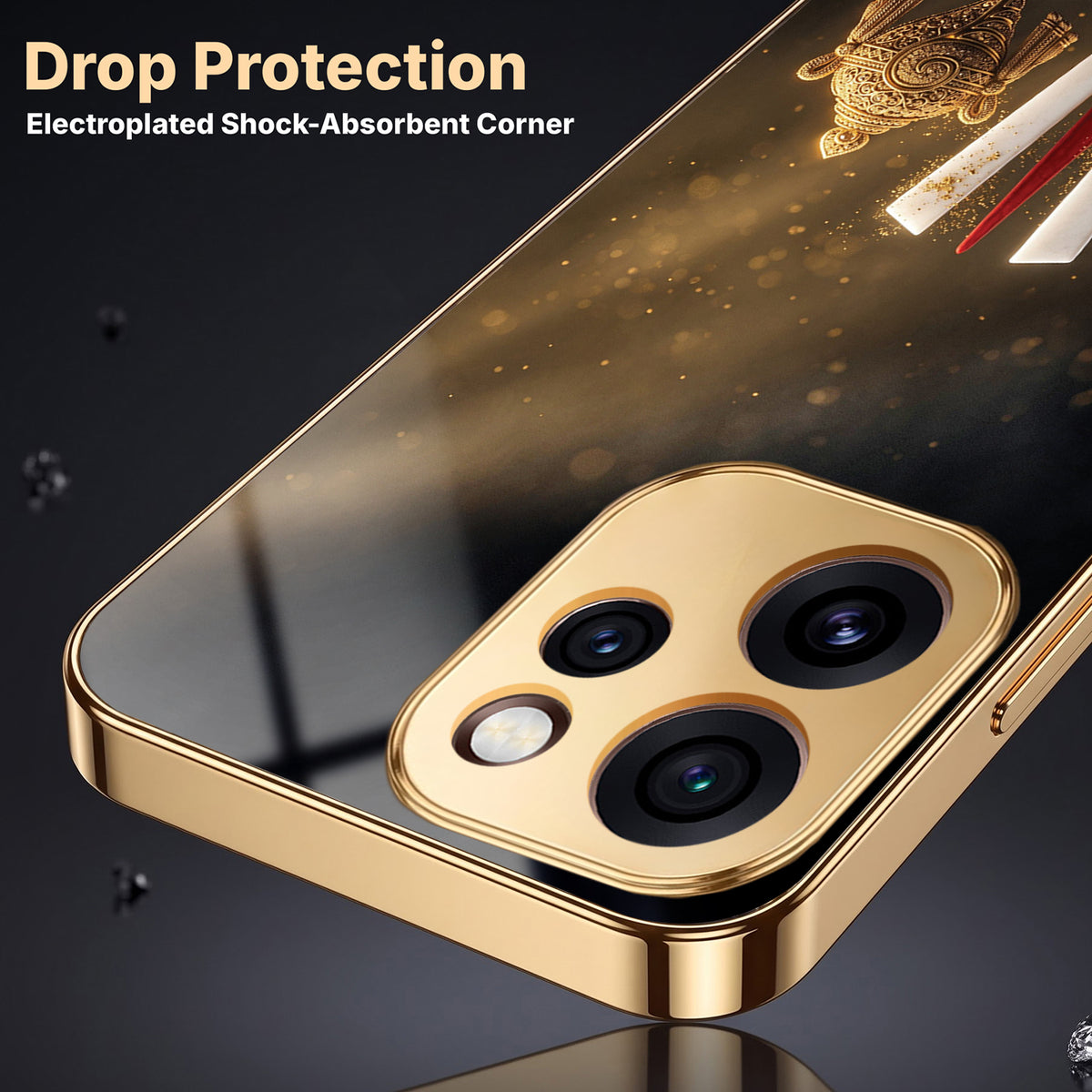 Oppo Reno 15 Pro Mini 5G Royal Heritage Edition Gold Electroplated Glass Phone Back Case