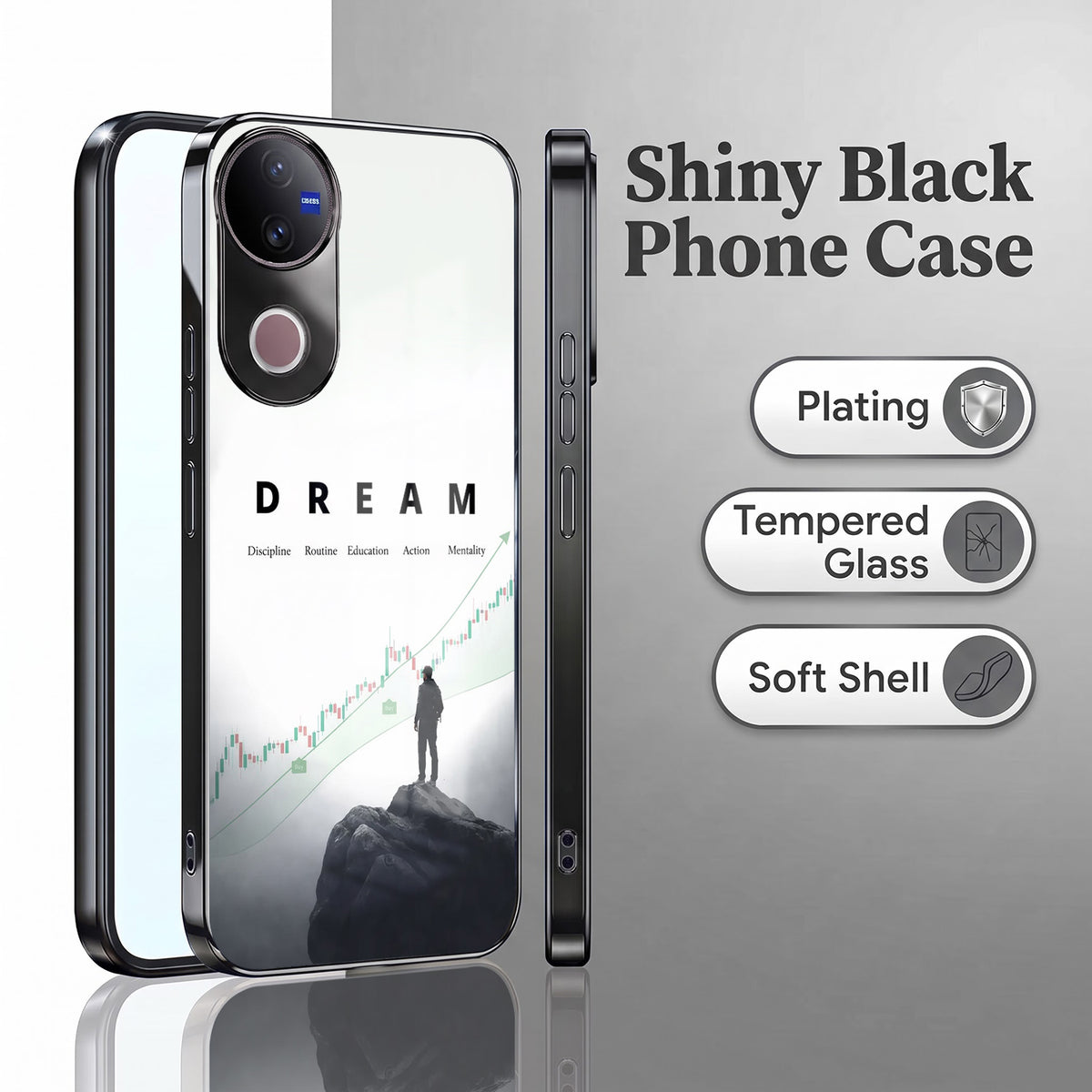 Vivo V50 5G Dream Black Electroplated Glass Phone Back Case