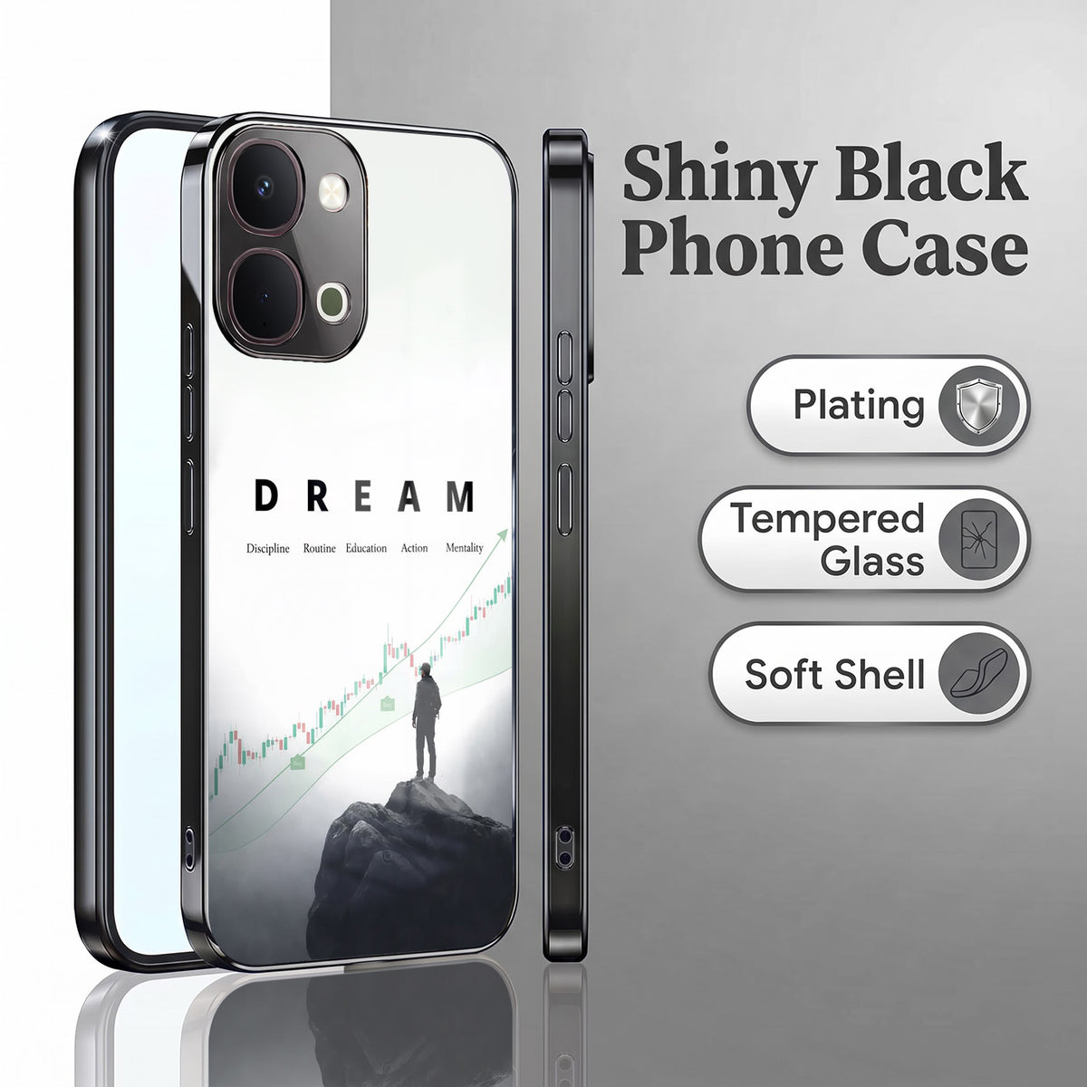 Vivo T5x 5G Dream Black Electroplated Glass Phone Back Case