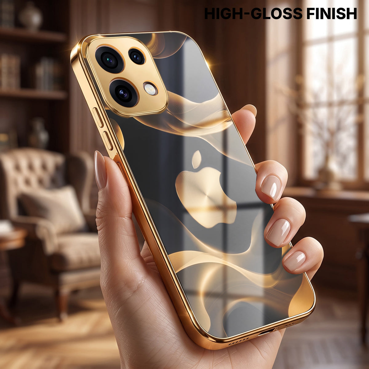 Oppo Reno 16C 5G Luxury Wave Gold Electroplated Glass Phone Back Case