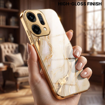 Oppo Reno 14 5G Marvel Texture Gold Electroplated Glass Phone Back Case