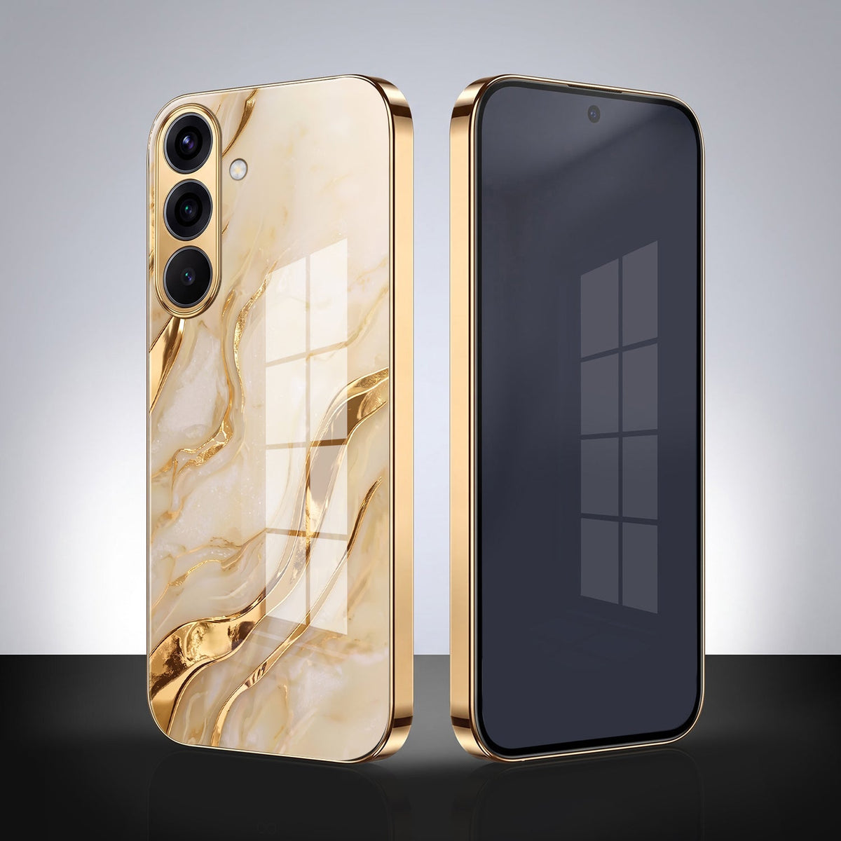 Samsung Galaxy A56 5G Marvel Texture Gold Electroplated Glass Phone Back Case