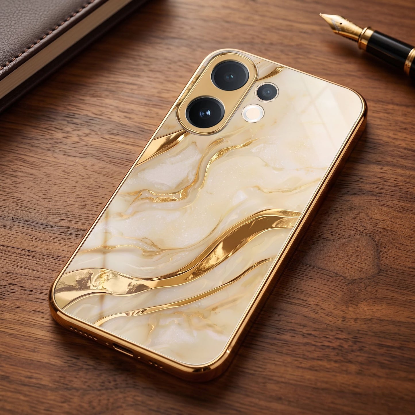 Vivo V60 5G Marvel Texture Gold Electroplated Glass Phone Back Case