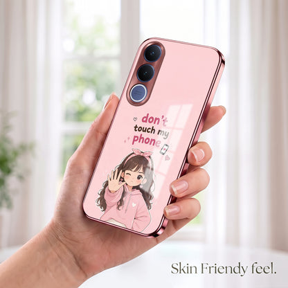 Vivo V70 FE 5G Luxury Anime Girl Pink Electroplated Glass Phone Back Case