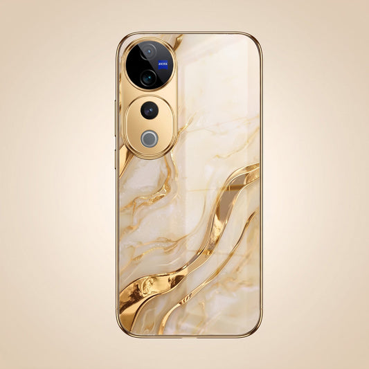 Vivo V40 Pro 5G Marvel Texture Gold Electroplated Glass Phone Back Case