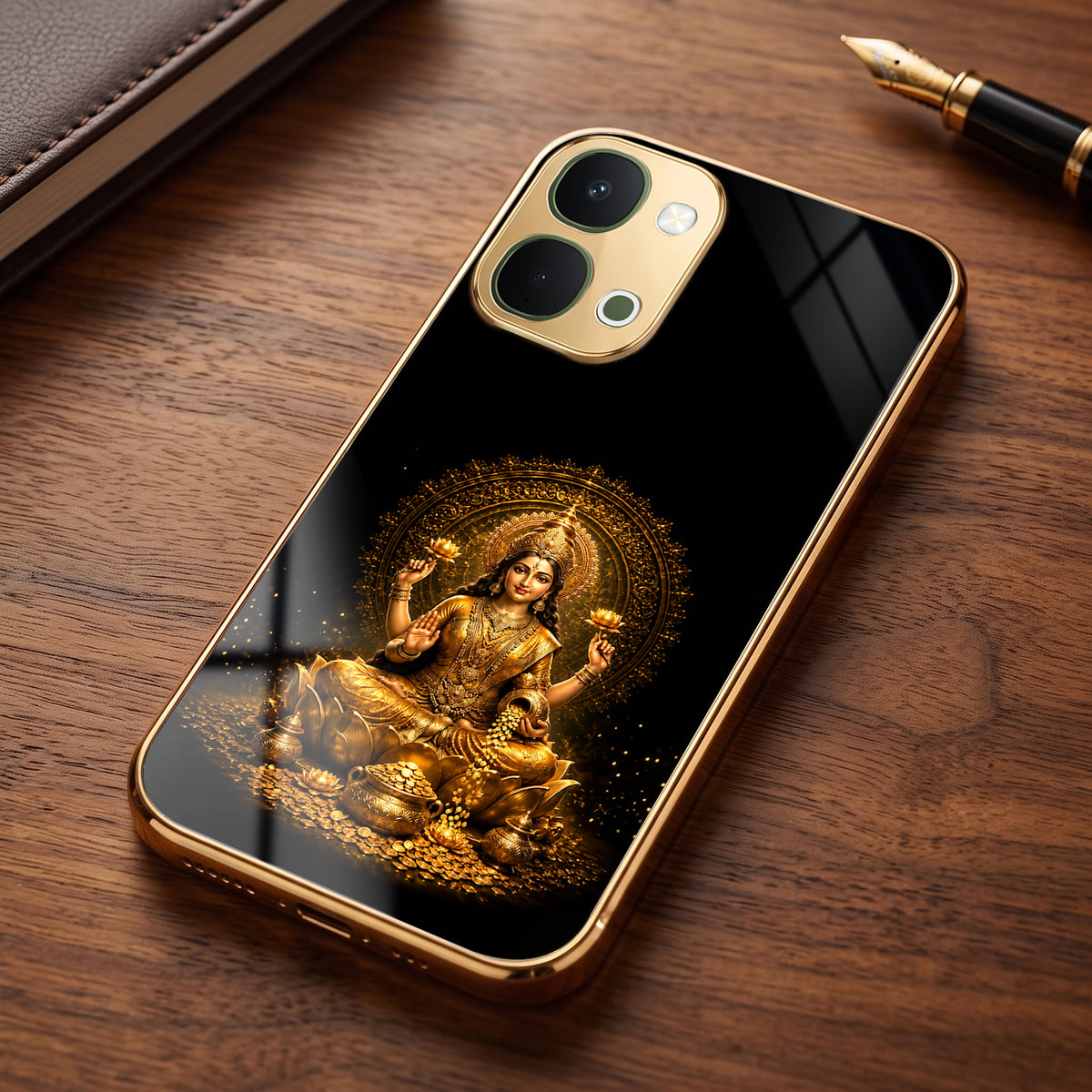 Vivo T5x 5G Golden Maa Lakshmi Gold Electroplated Glass Phone Back Case