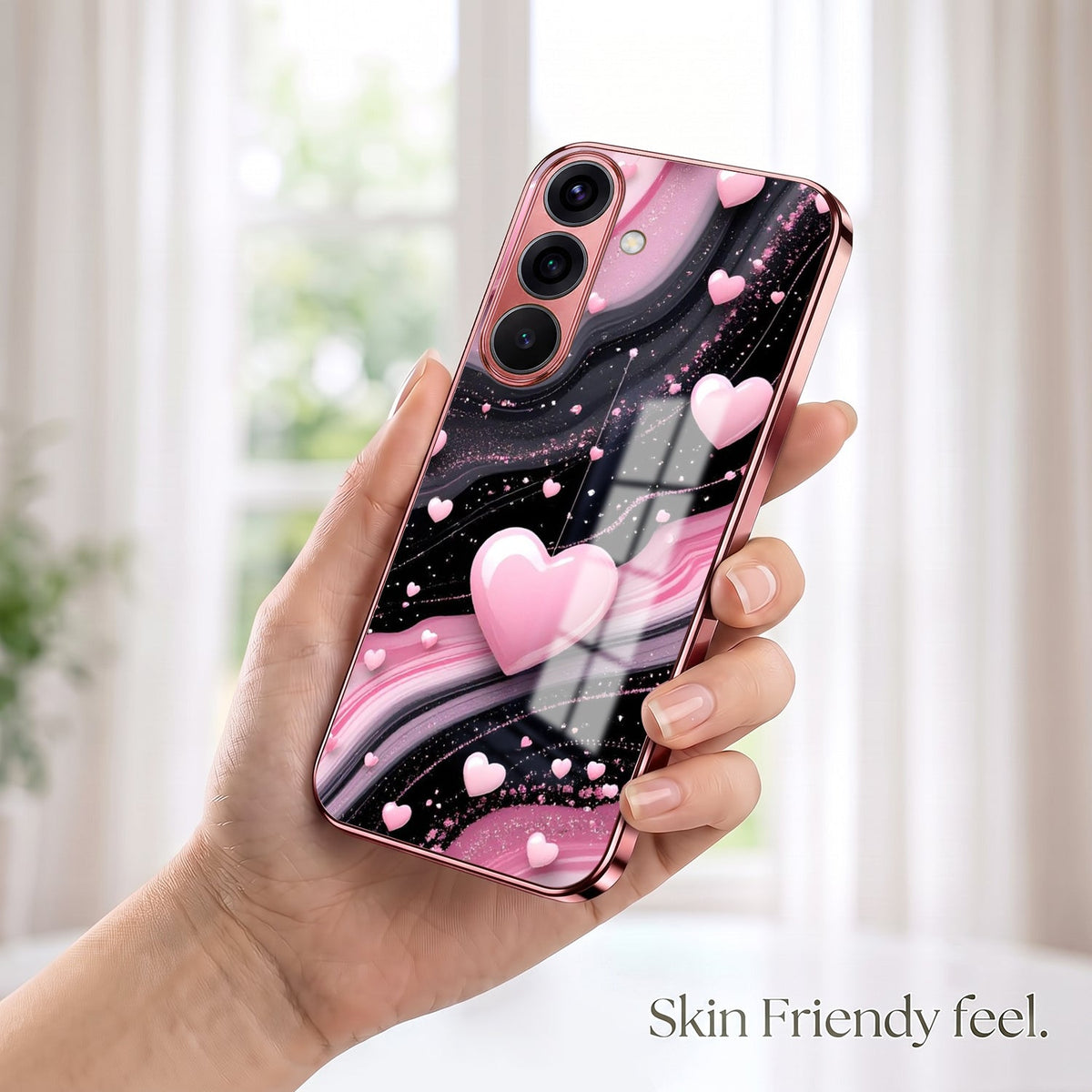 Samsung Galaxy A56 5G Love Sparkle Pink Electroplated Glass Phone Back Case
