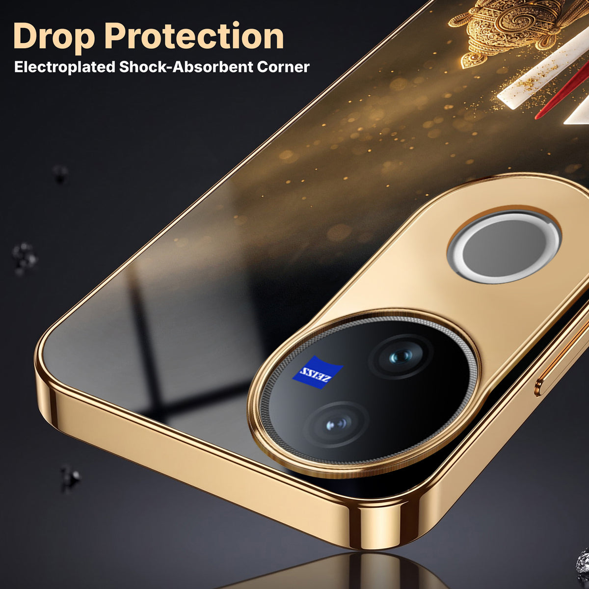 Vivo V50 5G Royal Heritage Edition Gold Electroplated Glass Phone Back Case
