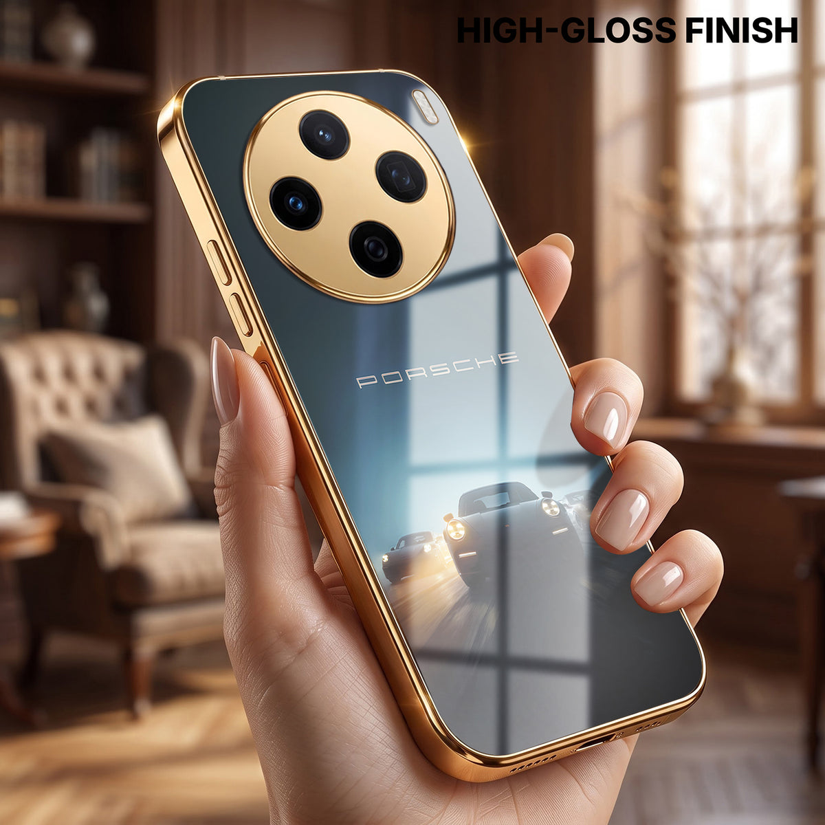 Vivo X200 5G Porsche Luxury Gold Electroplated Glass Phone Back Case