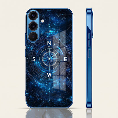 Samsung Galaxy A56 5G Astral Compass Blue Electroplated Glass Phone Back Case