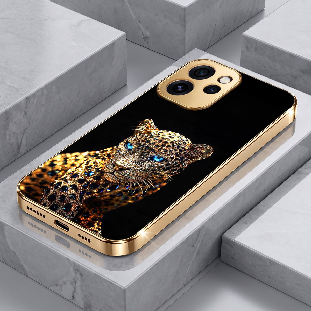 Oppo Reno 15 Pro Mini 5G Panther Gold Electroplated Glass Phone Back Case