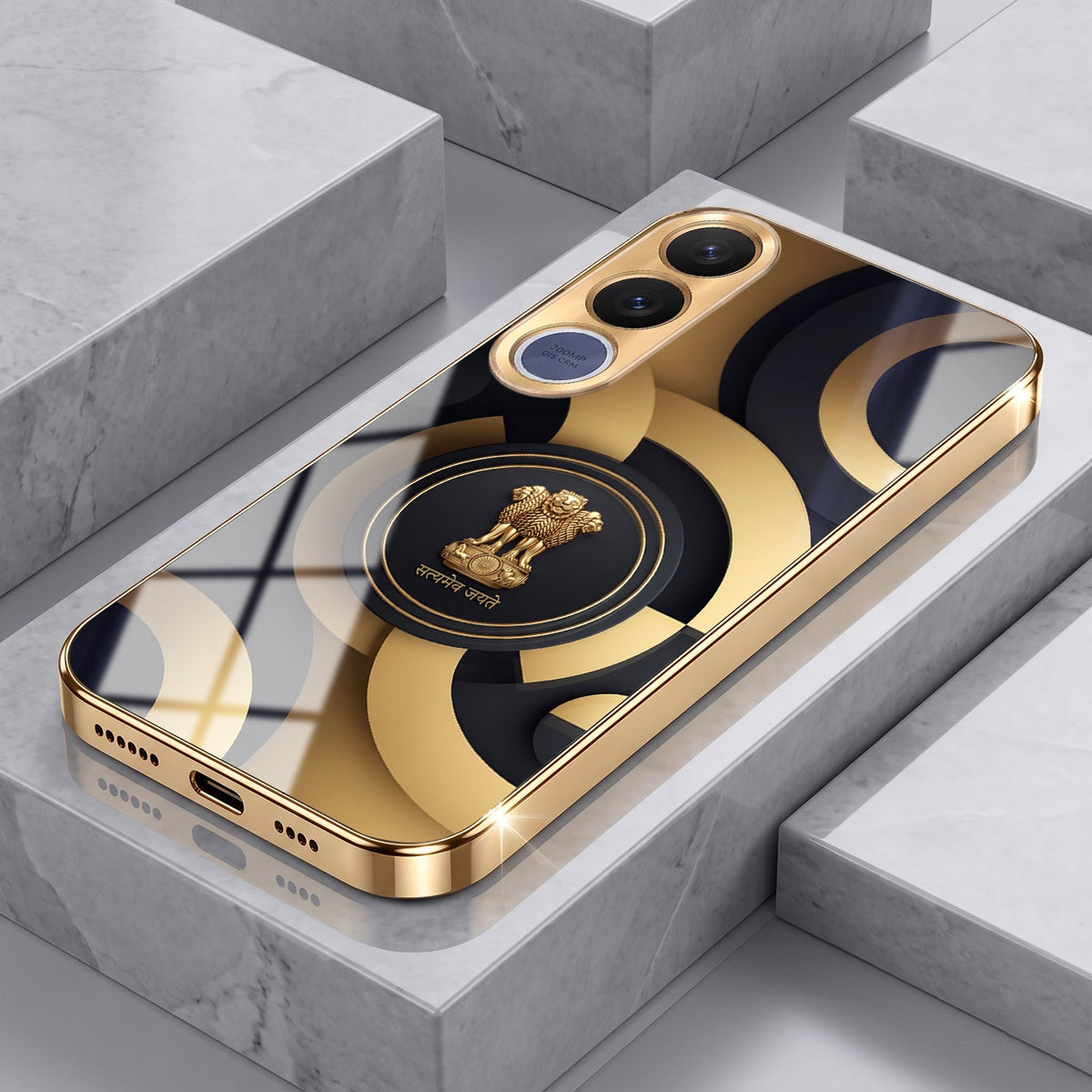 Vivo V70 FE 5G Royal Emblem Gold Electroplated Glass Phone Back Case
