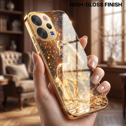 Vivo V70 5G Golden Horse Sparkle Gold Electroplated Glass Phone Back Case