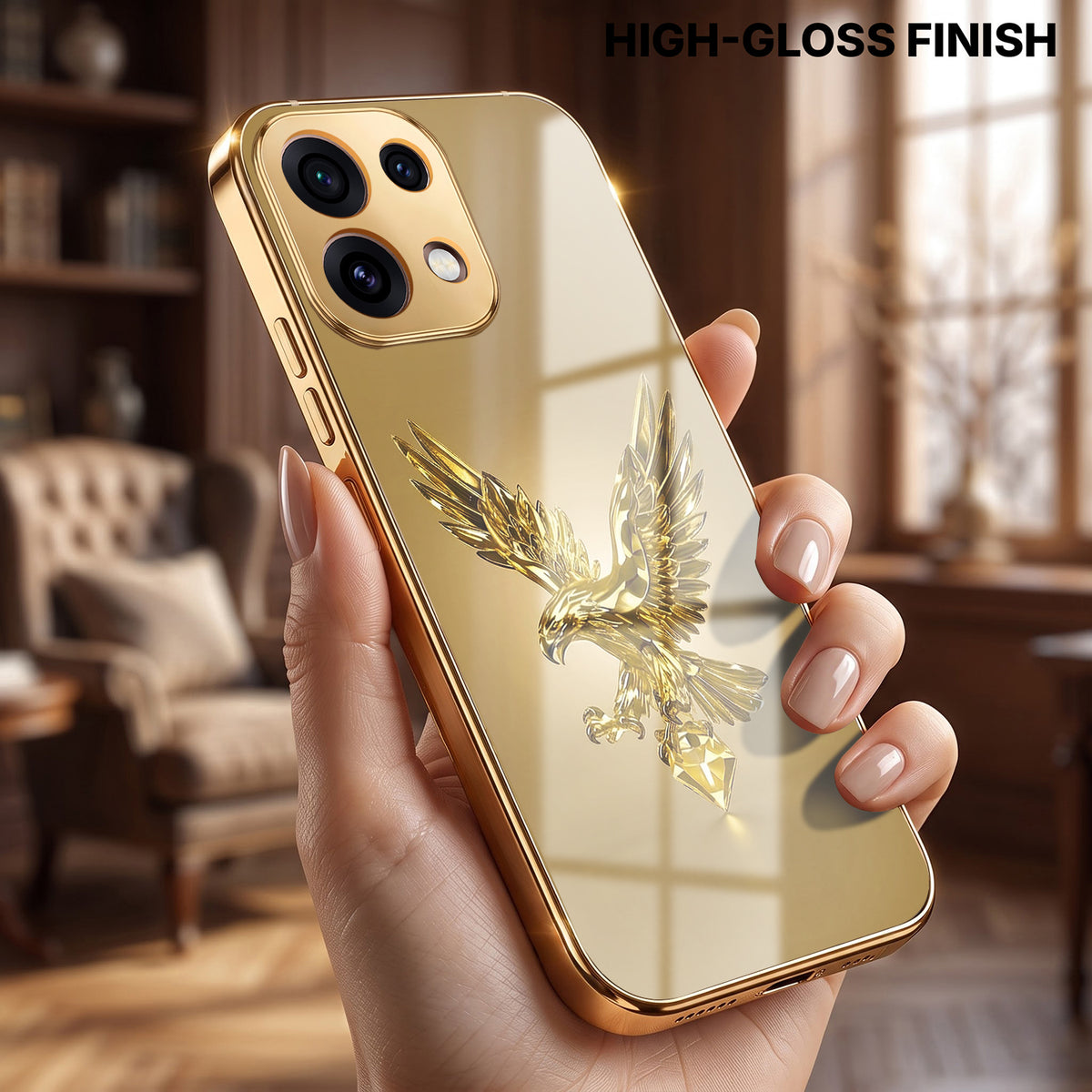Oppo Reno 16C 5G Golden Eagle Gold Electroplated Glass Phone Back Case