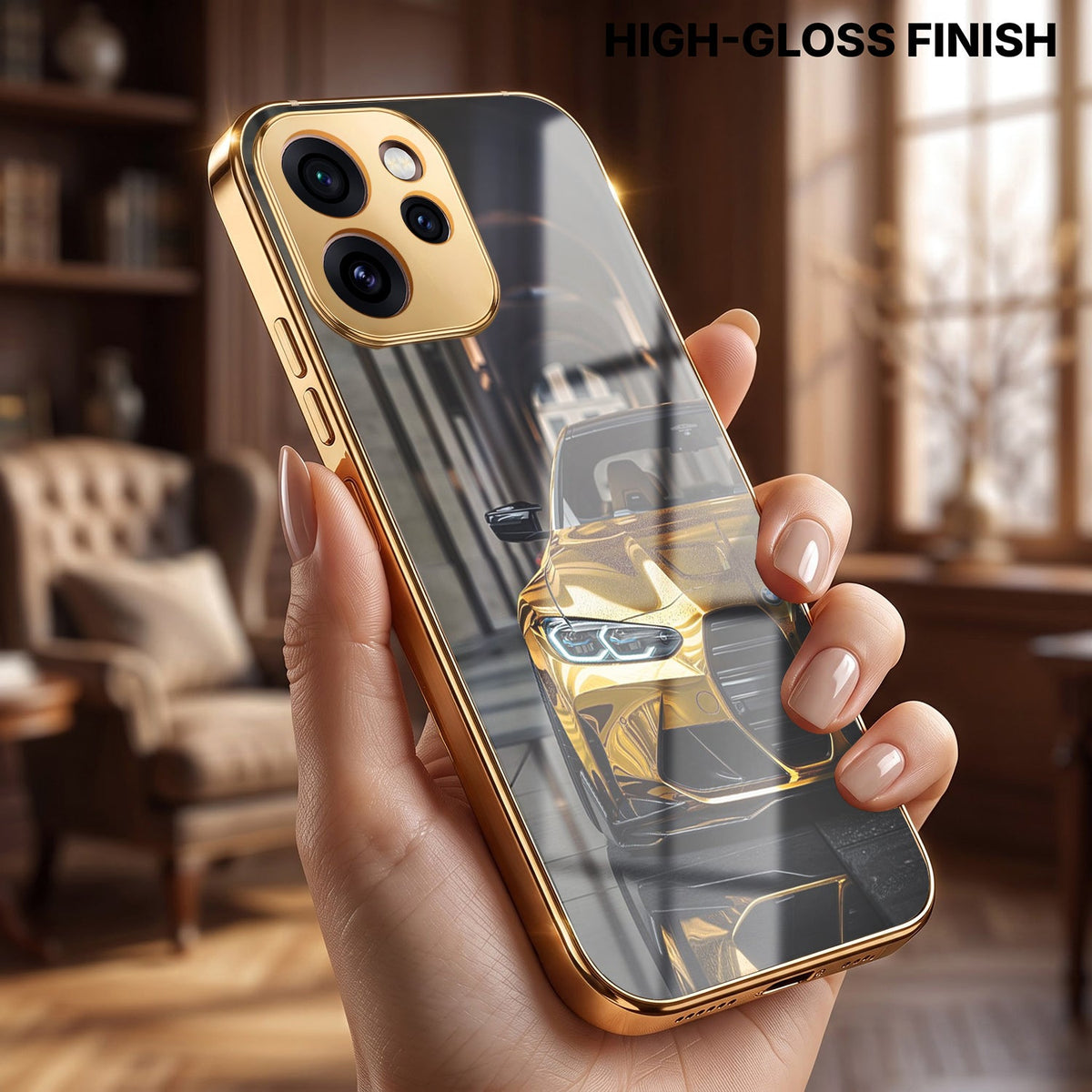 Oppo Reno 15 Pro Mini 5G Golden BMW Gold Electroplated Glass Phone Back Case