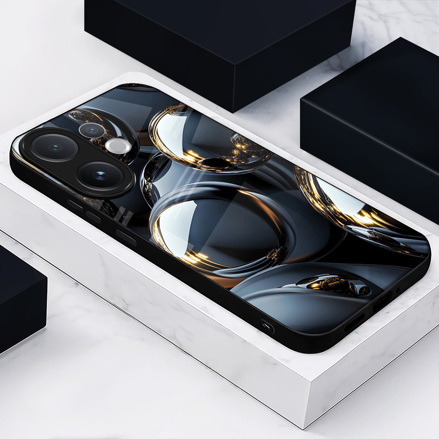 Vivo V60 5G Smartphone case with reflective surface on a white platform