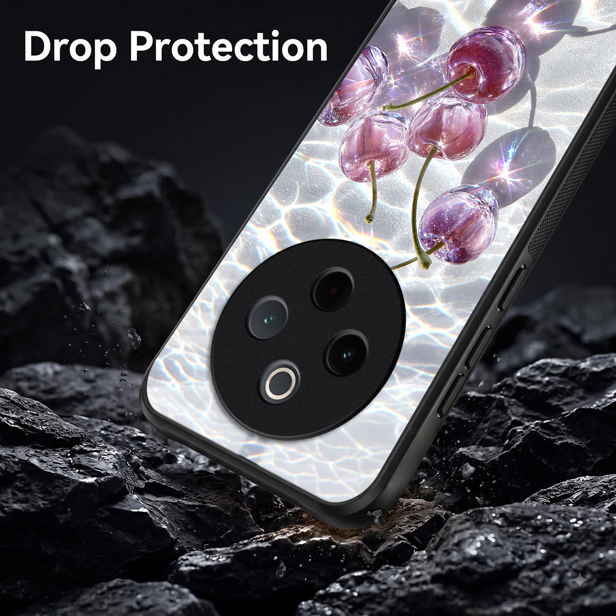 Vivo T4 5G Purple Transparent Cherry Acrylic Glass Back Case