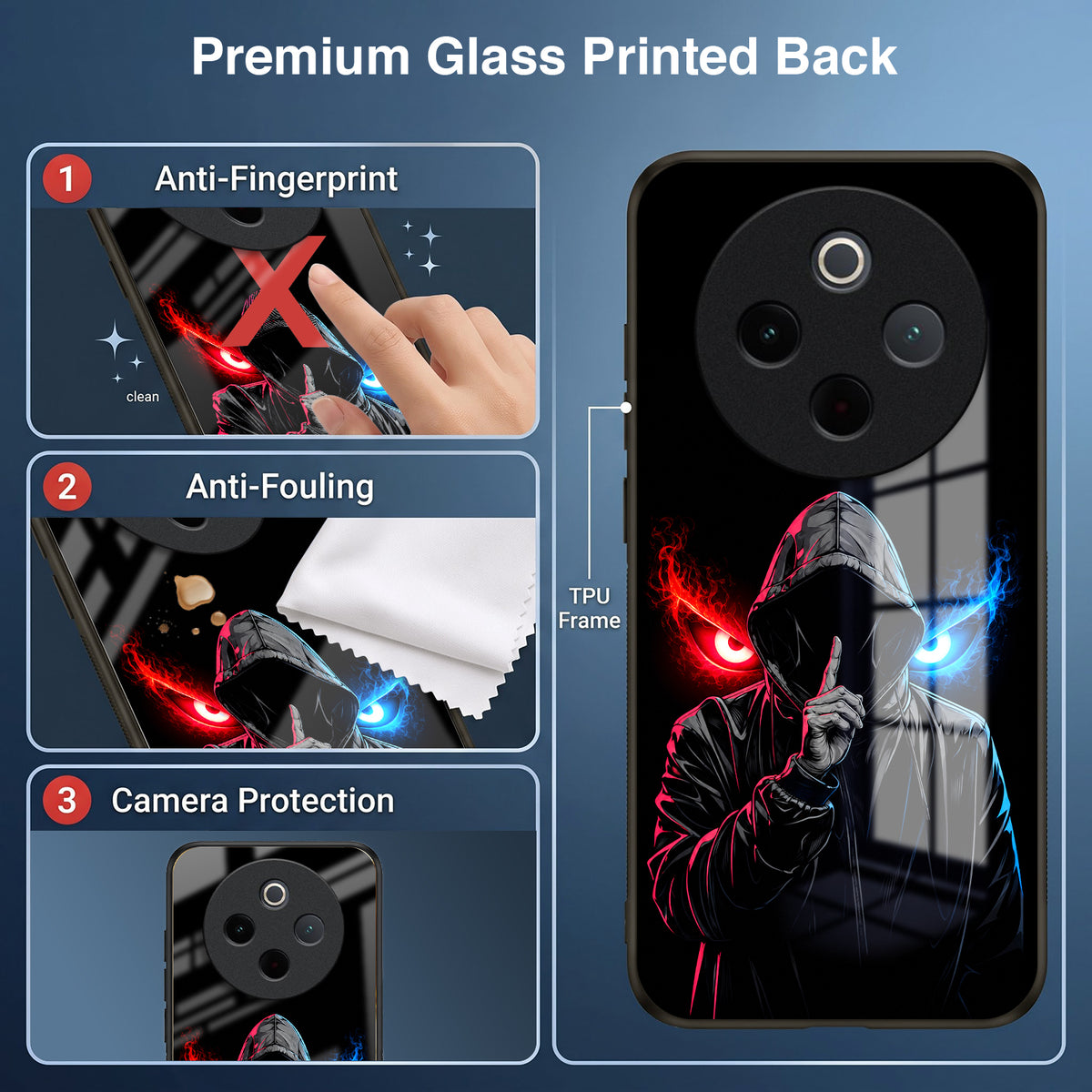 Vivo T4 5G Hooded Shadow Demon Acrylic Glass Back Case