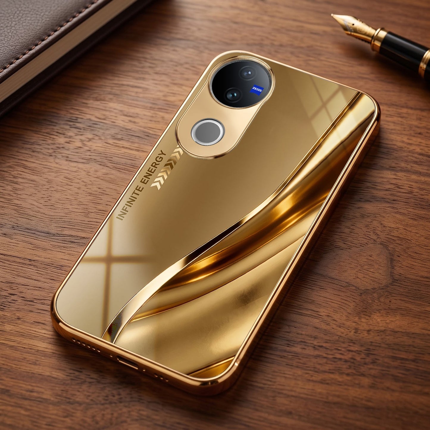Vivo V50 5G Luxury Infinity Energy Gold Electroplated Glass Phone Case