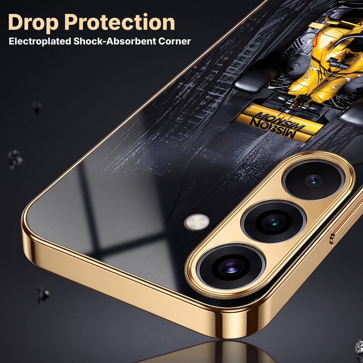 Samsung Galaxy A36 5G F1 Racing Car Gold Electroplated Glass Phone Back Case
