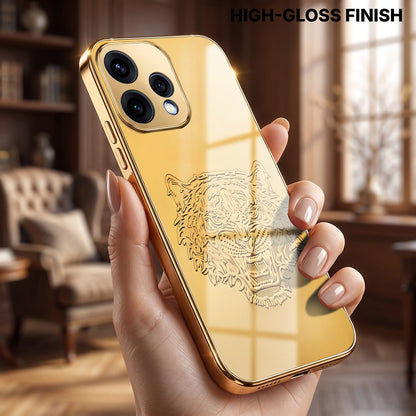 Oppo Reno 15 5G Golden Tiger Face Gold Electroplated Glass Phone Back Case