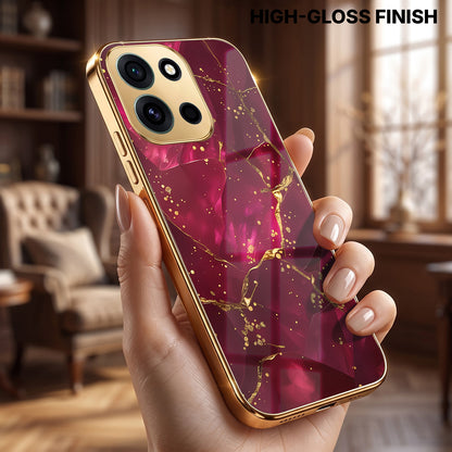 OnePlus Nord 6 5G Luxury Crimson Marble Gold Electroplated Glass Phone Back Case