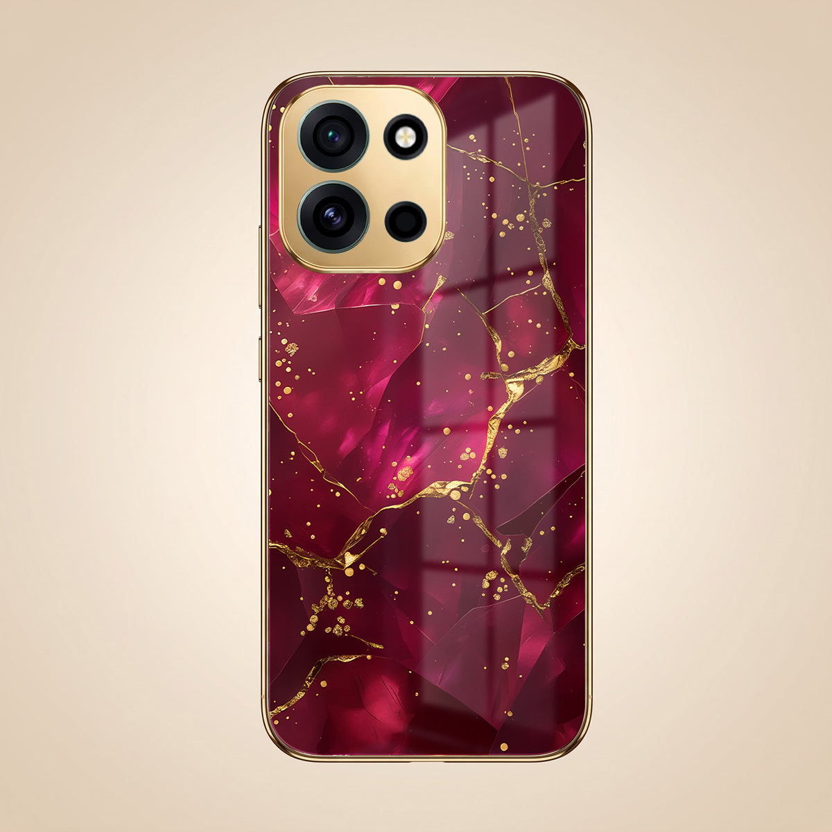 OnePlus Nord 6 5G Luxury Crimson Marble Gold Electroplated Glass Phone Back Case