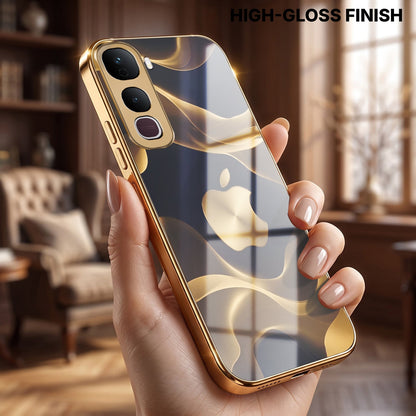 Vivo Y400 Pro 5G Luxury Wave Gold Electroplated Glass Phone Back Case