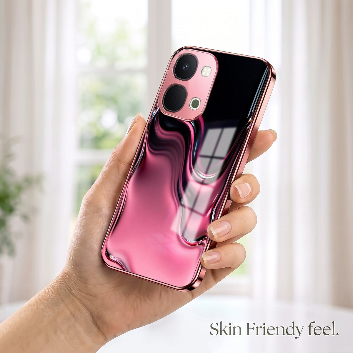 Vivo T5x 5G Liquid Wave Pink Electroplated Glass Phone Back Case
