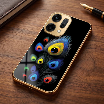 Oppo Reno 14 5G Premium Peacock Feather Gold Electroplated Glass Phone Back Case