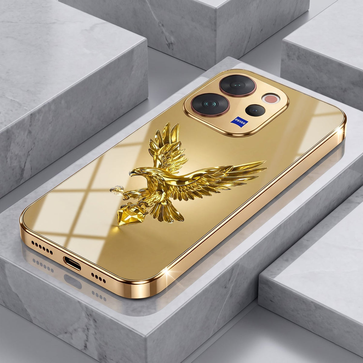 Vivo V70 5G Golden Eagle Gold Electroplated Glass Phone Back Case