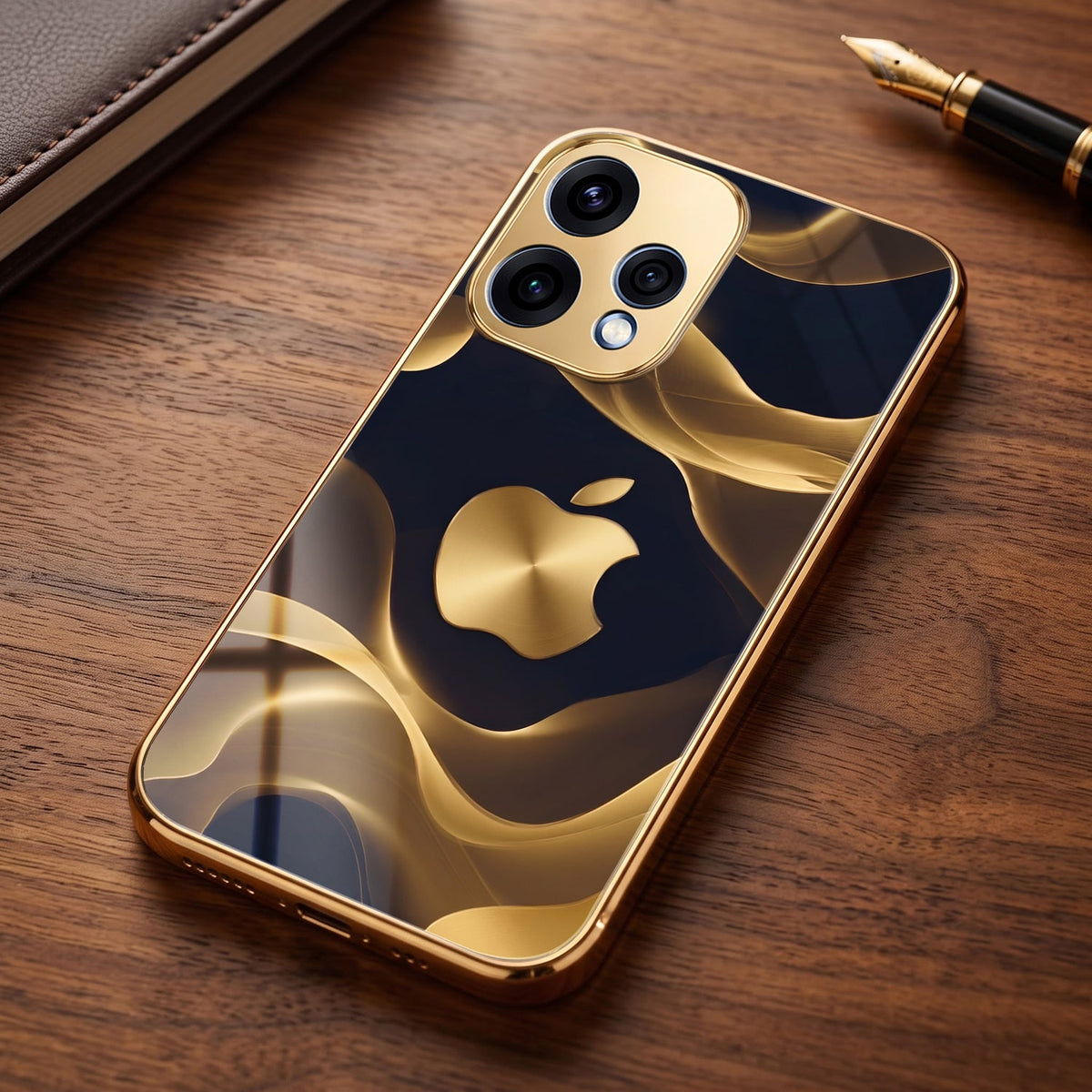Oppo Reno 15 5G Luxury Wave Gold Electroplated Glass Phone Back Case