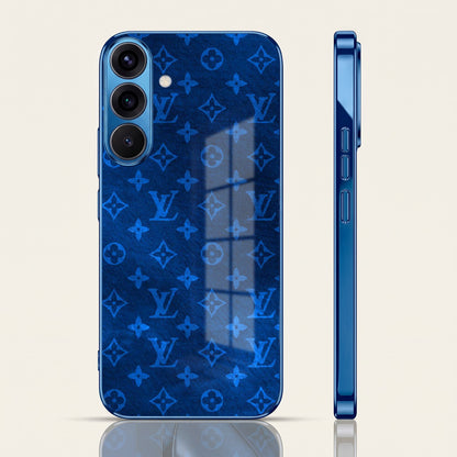 Samsung Galaxy A56 5G Luxury Monogram Blue Electroplated Glass Phone Back Case