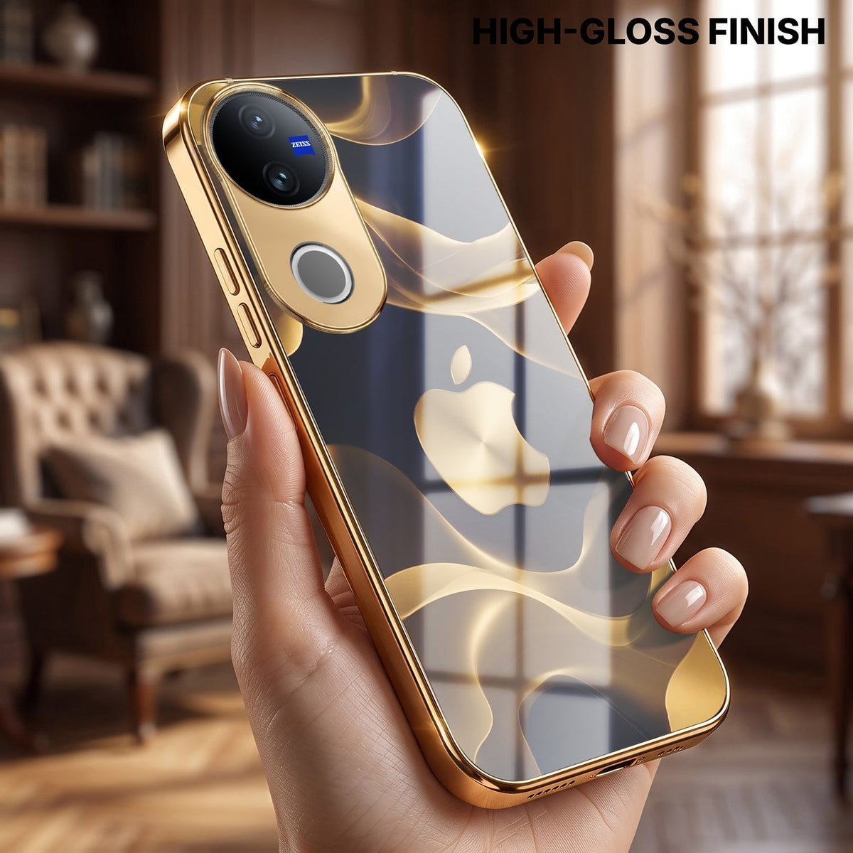 Vivo T4R 5G Luxury Wave Gold Electroplated Glass Phone Back Case