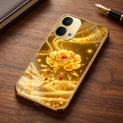 Vivo T5x 5G Golden Rose Elegance Gold Electroplated Glass Phone Back Case