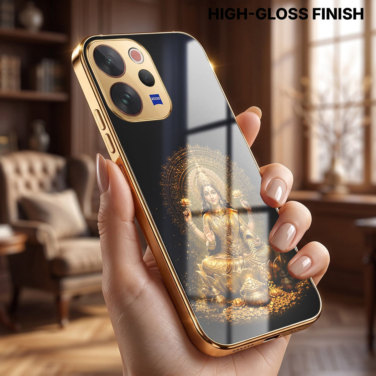 Vivo V70 5G Golden Maa Lakshmi Gold Electroplated Glass Phone Back Case