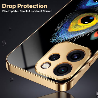 Oppo Reno 15 Pro Mini 5G Premium Peacock Feather Gold Electroplated Glass Phone Back Case