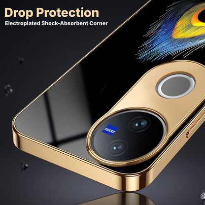 Vivo T4R 5G Multi-Feather Peacock Gold Electroplated Glass Phone Back Case