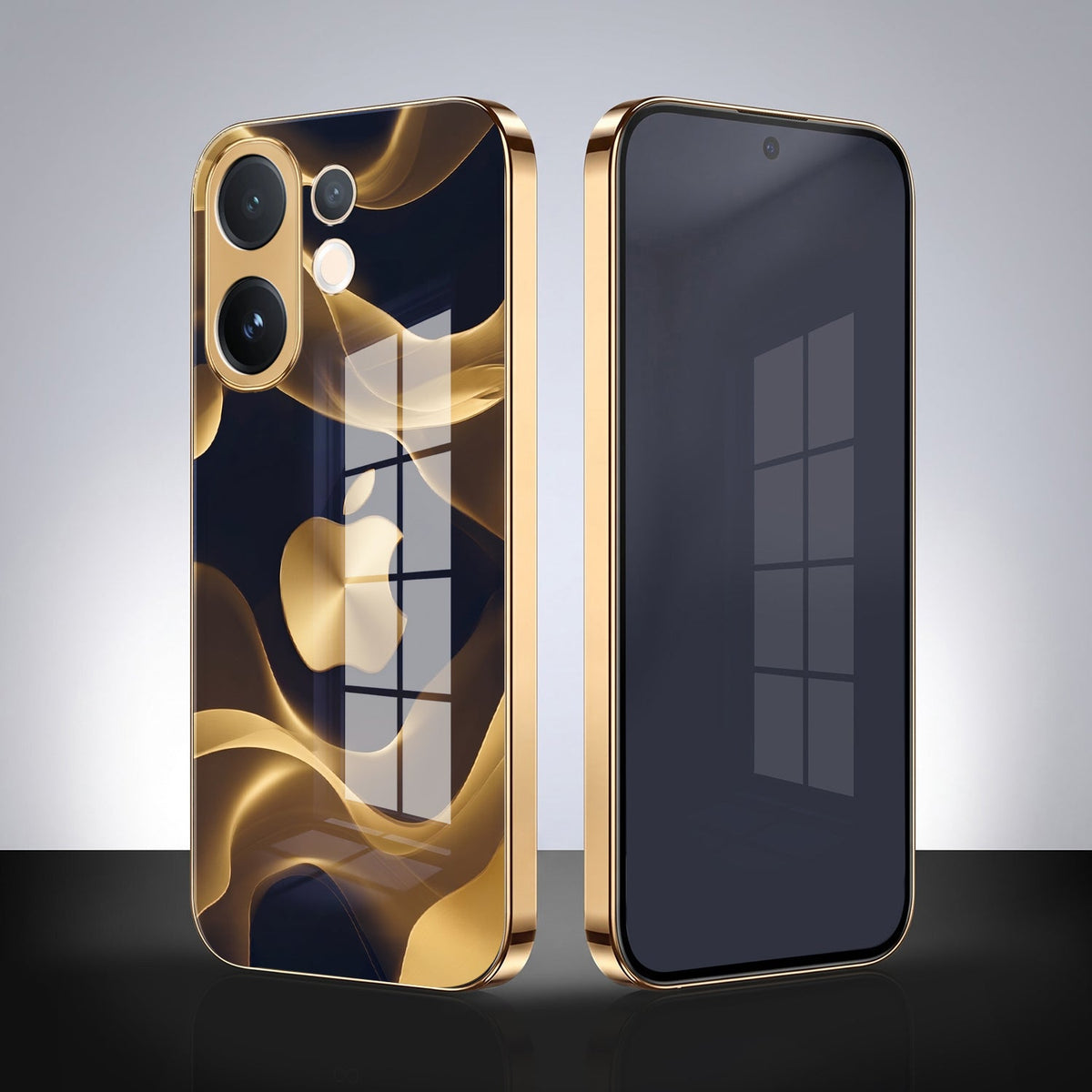 Vivo V60 5G Luxury Wave Gold Electroplated Glass Phone Back Case
