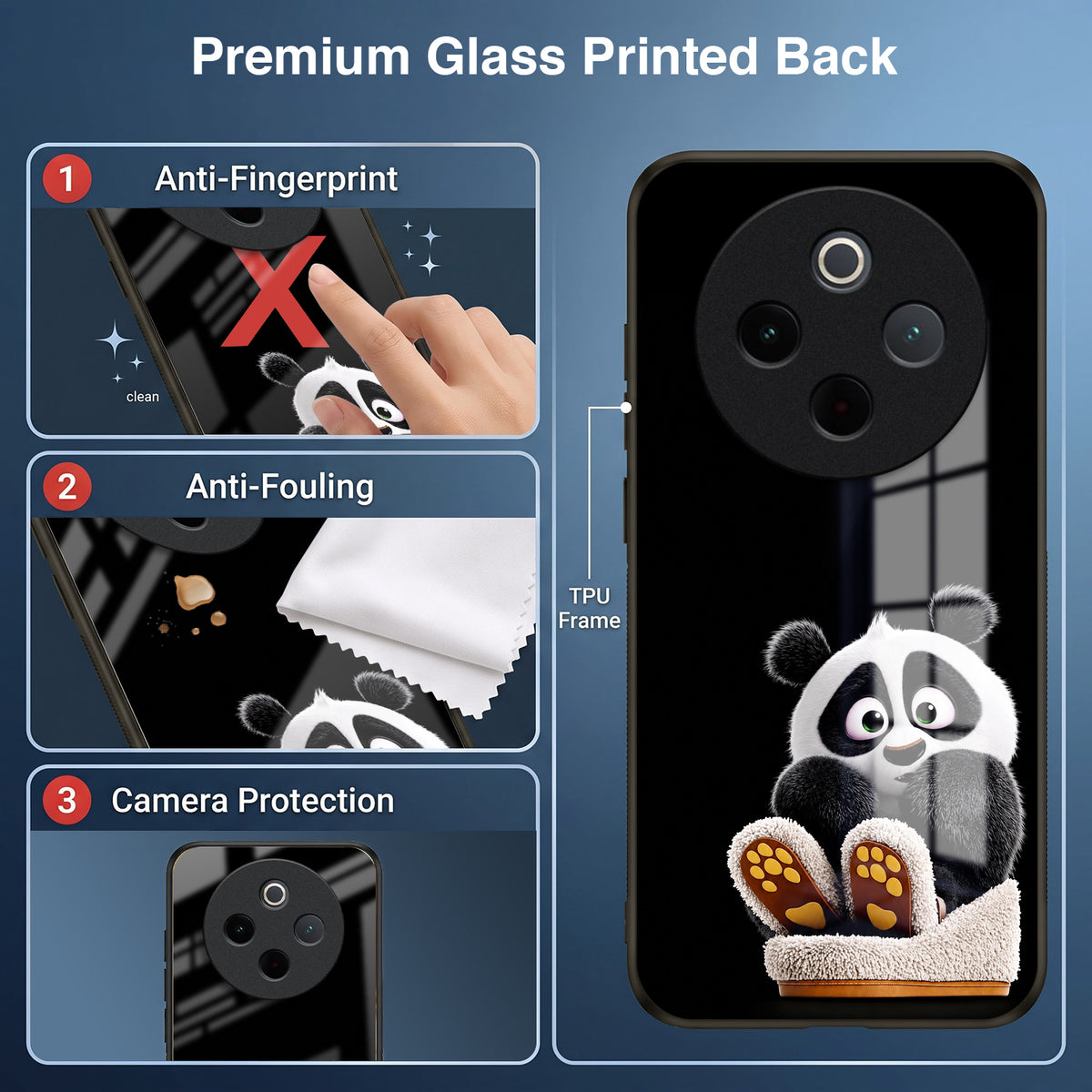 Vivo T4 5G Cute Panda Acrylic Glass Back Case