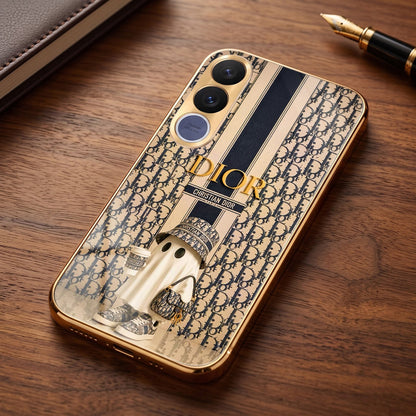 Vivo V70 FE 5G Luxury Dior Gold Electroplated Glass Phone Back Case