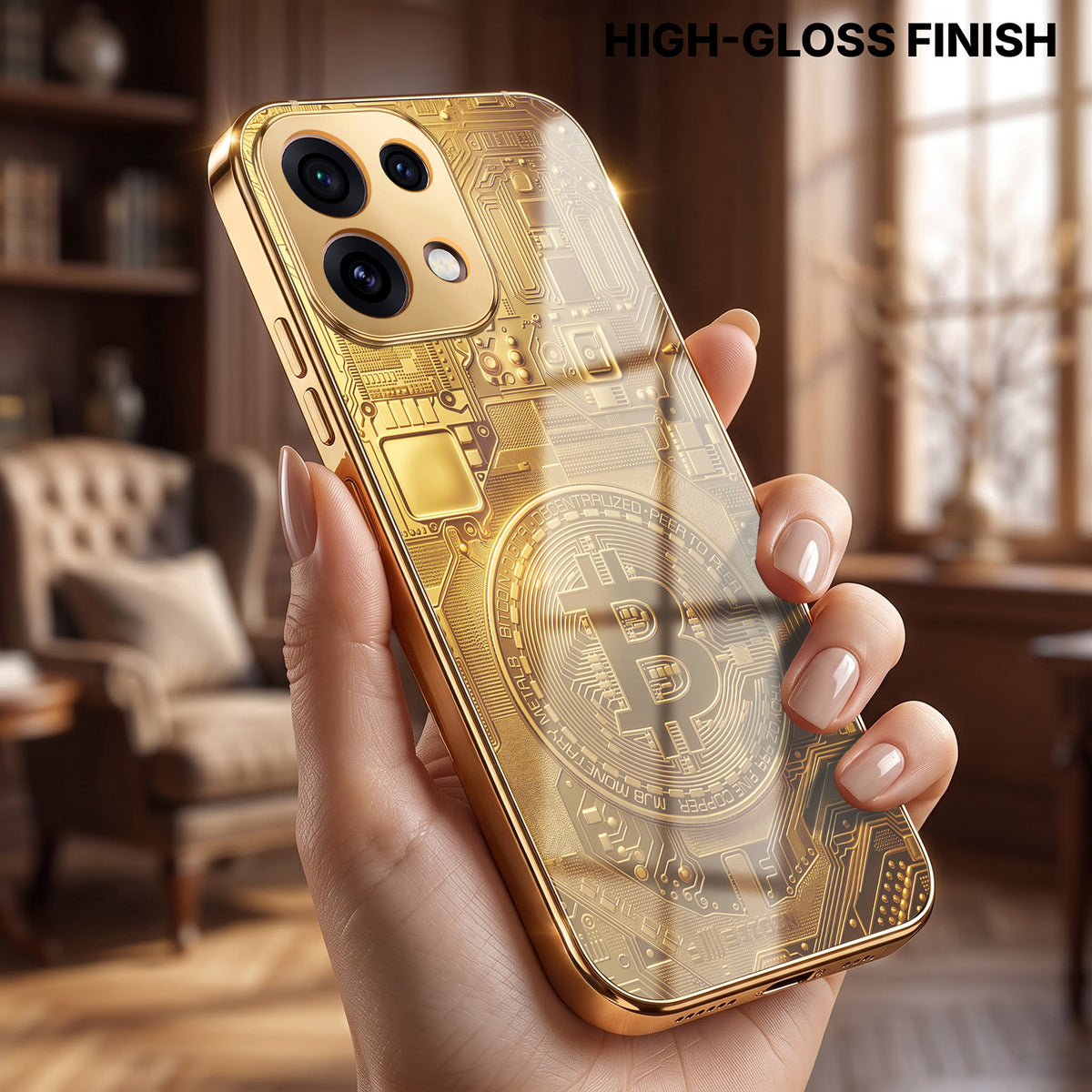 Oppo Reno 16C 5G Bitcoin Gold Electroplated Glass Phone Back Case
