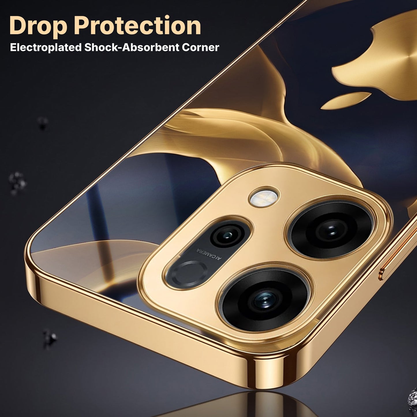 Oppo Reno 14 5G Luxury Wave Gold Electroplated Glass Phone Back Case