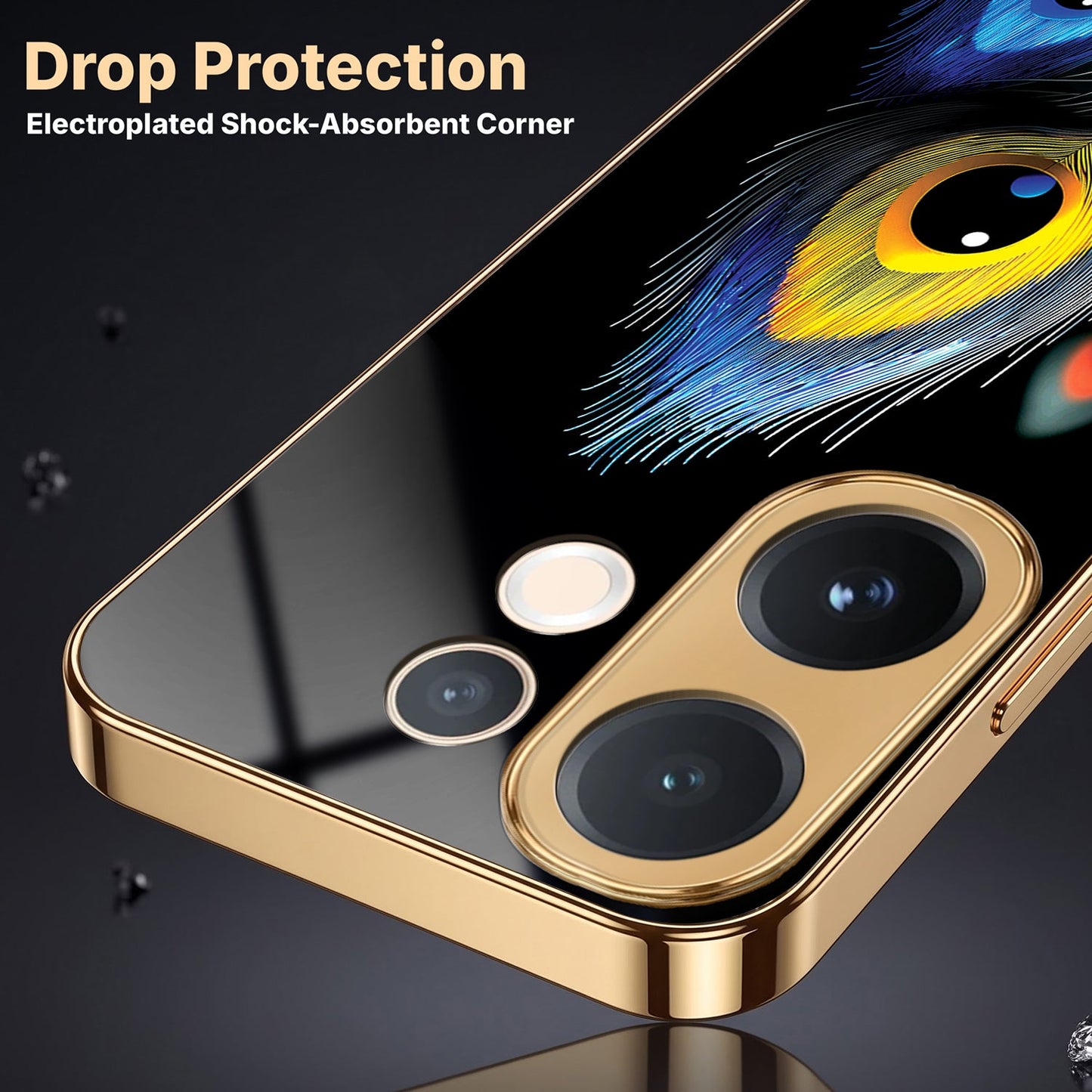 Vivo V60 5G Premium Peacock Feather Gold Electroplated Glass Phone Back Case